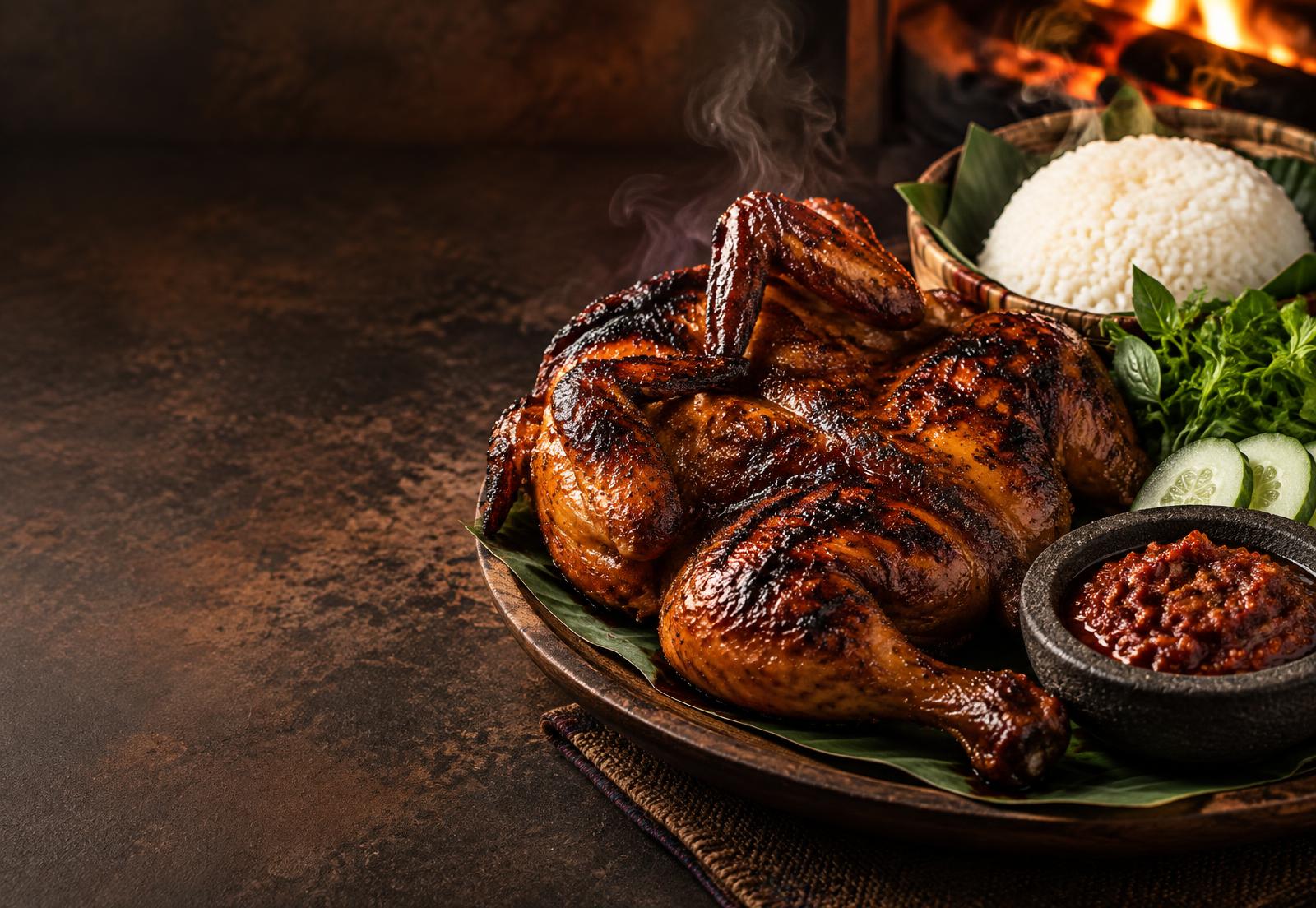 Ayam bakar madu dengan nasi dan sambal khas